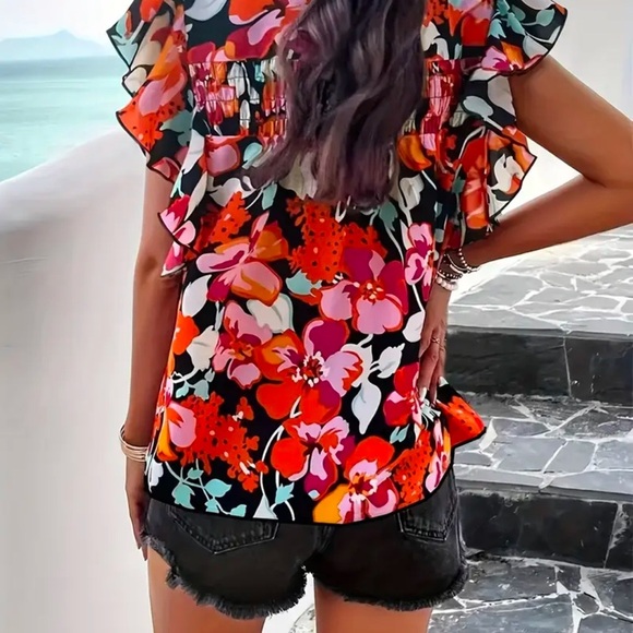 Floral print mock neck blouse Sz Medium - Picture 2 of 2